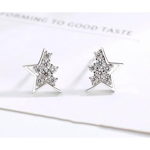 Luxury Female White Crystal Stud Earrings 100% Real 925 Sterling Silver Earrings Cute Small Star Wedding Earrings For Women