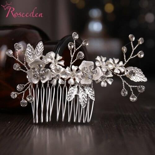 Fashion New Crystal Flowers Handmade Bride Hair Combs Wedding Women Hair Accessories Jewelry RE4249