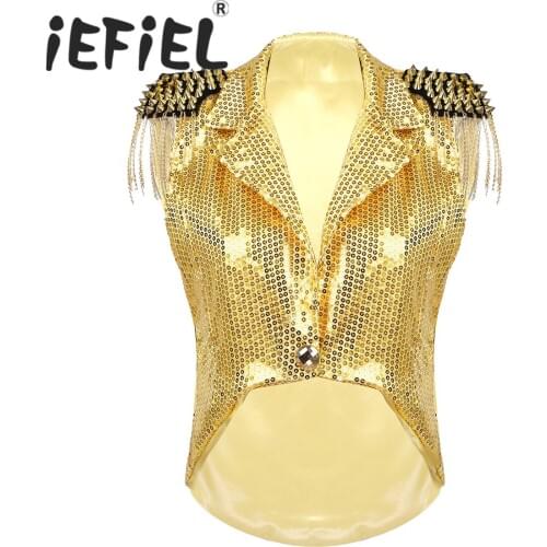 Sequins Women Fashion Waistcoat Sleeveless Vest Waistcoat Cropped Tuxedo Coat for Hip-hop Jazz Dance Stage Performance Clothes