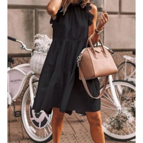 Women Summer Sleeveless Solid Losse A-line Dresses Patchwork Round Neck Casual Mini Vestidos