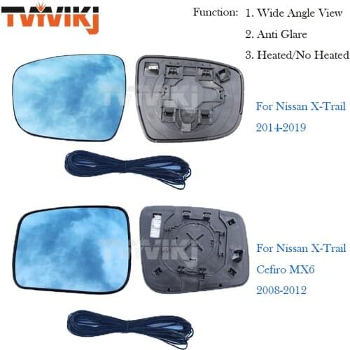 TVYVIKJ Side Rearview Mirror Blue Glass Lens For Nissan X-Trail Qashqai 2008-2019 Cefiro MX6 Wide Angle View anti glare