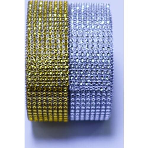 1 Yard 4cm 8 rows Silver Gold Diamond Mesh Trimming Wrap Roll Sparkle Rhinestone Crystal Cake Ribbon Wedding Party Decorations