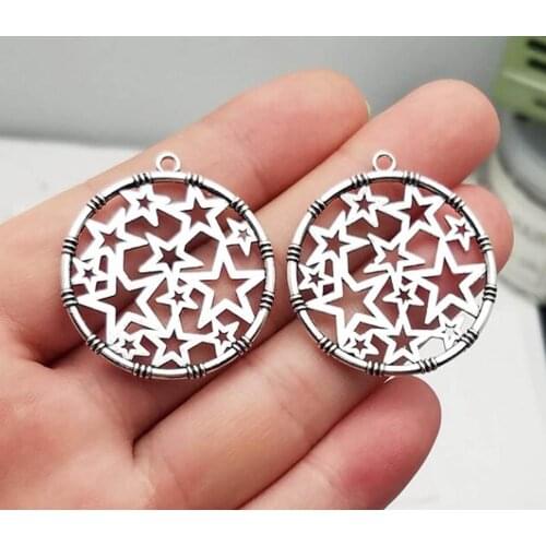 10pcs/lot--32mm, star cham,Antique silver plated round star charms,DIY supplies,Jewelry accessories