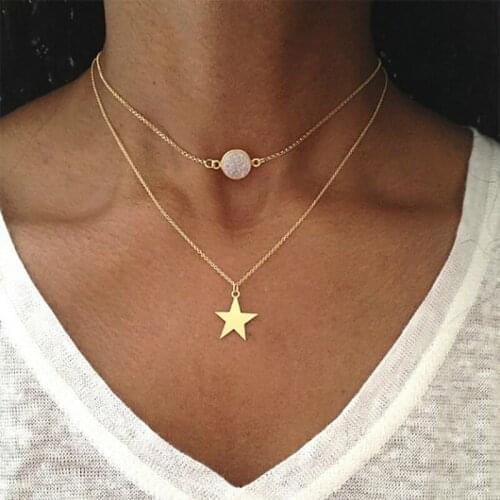 2021Hot New Fashion Trendy Jewelry Multi-layer Star Pendant Charm Necklace Gift For Women Girl X015