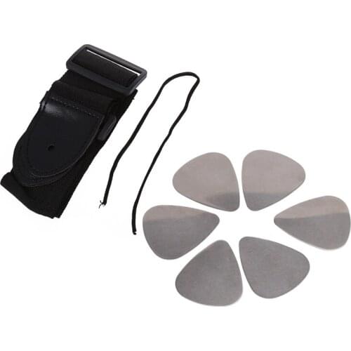 7 Pcs Guitar Accessories: 6 Pcs Stainless Steel Guitar Picks Silver & 1 Pcs Adjustable Guitar Strap Band Acoustic Electric 132X6