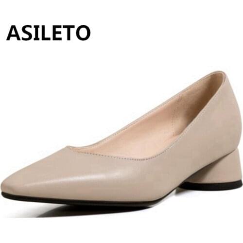 ASILETO New 2021 Ladies Pumps Square Toe 3cm Block Heels Concise Simple Slip On Elegent All-Match Big Size 31-48 Casual A3464