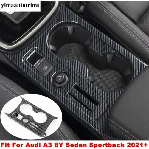 Car Center Console Water Cup Holder Frame Cover Trim Interior Carbon Fiber Look Accessories For Audi A3 8Y Sedan Sportback 2021