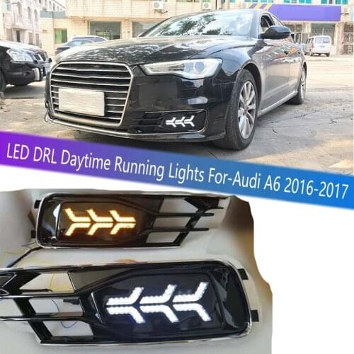 Car LED DRL Daytime Running Lights With Turn Signal Bumper Fog Light Driving Lamp For- A6 2016-2017
