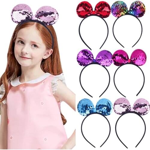 Girls Sequins Bling Bling Mouse Ears Hairbands Children Party Headband Large Cartoon Ear Hair Accessories