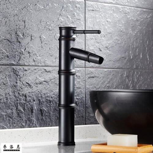 European copper simple black bronze basin faucet above counter basin basin faucet bamboo long faucet