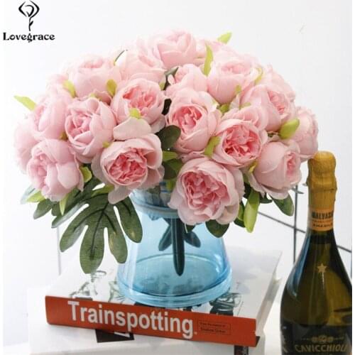 10 Heads Silk Artificial Roses Flower Bouquet for Wedding Fake Flores Rose Decoration DIY Bride Bouquet West Rose Flores Bouquet