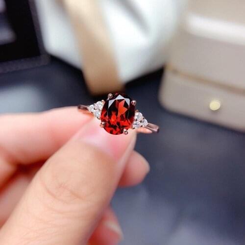 Sterling Silver Garnet Ring - 9*7mm Oval Cut Crystal Ring - Dainty Jewelry-Womans Birthstone