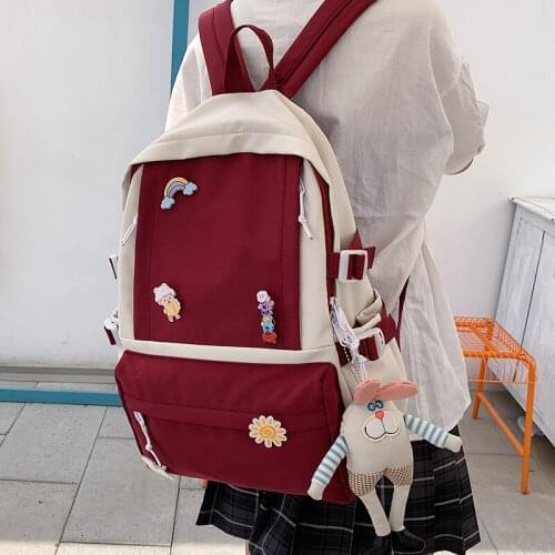 Fashion Women Backpack Contrast Color Large Capacity School Bag For Teenage Girls Waterproof Canvas Kawaii Schoolbags Mochila