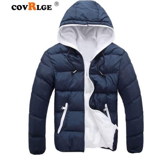 Covrlge 2019 Contract Color New Arrival Fashional Lowest Price Mens Cotton Coat Soft Hooded Man Winter Parka MWM074