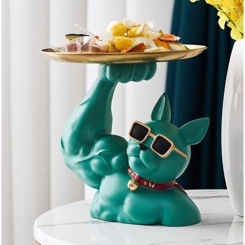 Muscle Dog Trays Fruit Basket Resin Figurines Crafts Desk Decoration for Sunglasses Dog Modern Home Decor