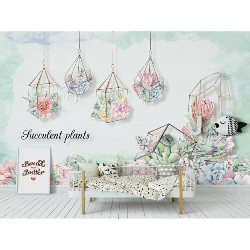 Custom mural 3d wall mural on the wall European hand painted succulents living room home decor photo wallpaper for walls 3 d