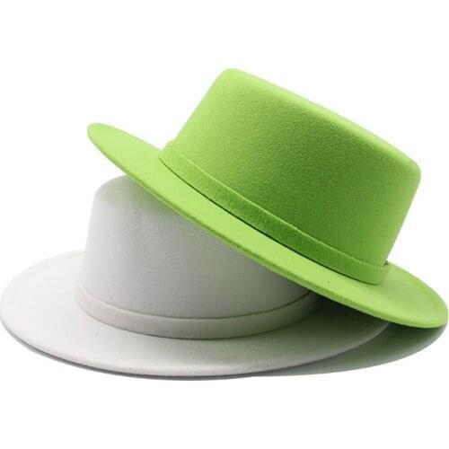 New Fashion Unisex Wool Fedora Hat Blend Jazz Cap Wide Brim Simple Church Derby Flat Top Hats