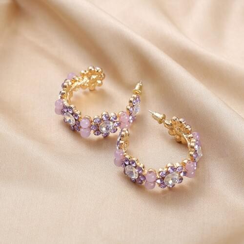 Ztech New Big C Shape Purple/Pink Resin Beads Statement Stud earrings Party Jewelry Drop Shipping Trendy Fashion Accessories