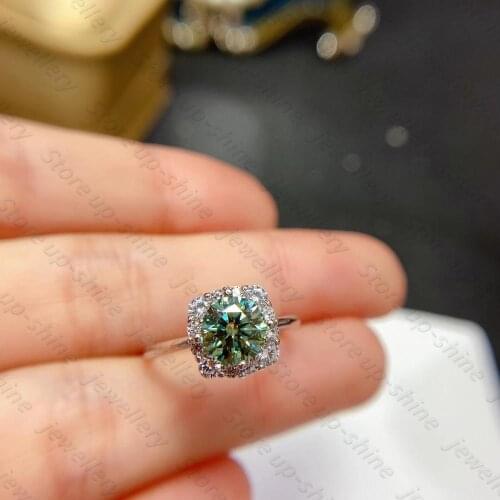 New Green Moissan Diamond Ring 925 Silver Womens Ring Crowned for Love D Color 1 Carat