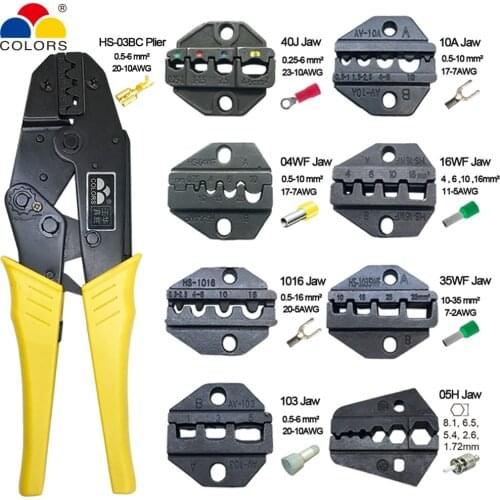 Crimping pliers and 8 jaws for plug/tube/insulation/no-insulation/coaxial cable terminals crimper clamp wire stripper hand tool