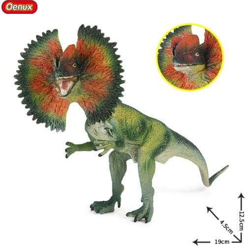 Oenux Newest Jurassic Savage Carnivorous Dilophosaurus Solid PVC Dinosaur Toy Action Figures Collection Animal Model Kids Gift