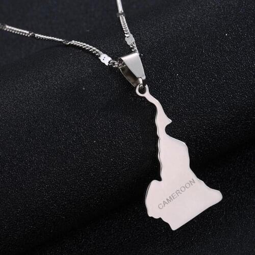 Stainless Steel République du Cameroun Map Pendant Necklace Douala Yaounde Cameroon Map Chain Jewelry