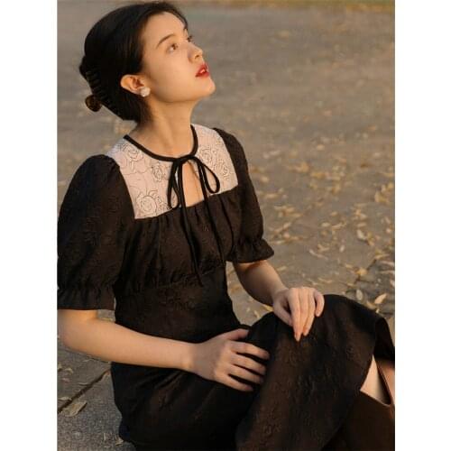 French Puff Sleeve Princess Dress Retro Chic Summer Light Luxury Style Sexy Pure Desire Black Dress Temperament Vestido de mujer