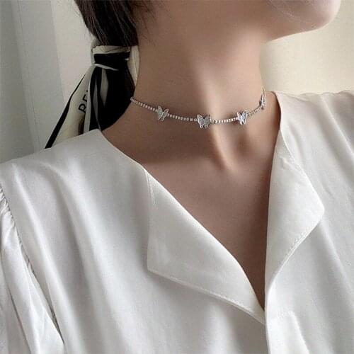 Origin Summer Korean Fashion Bling Bling Rhinestone Butterfly Chokers Necklace for Women Statement Party Necklace Jewelry