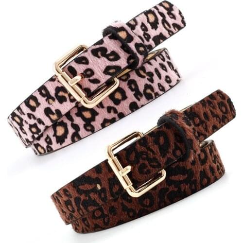 Sexy Female luxury Belt Cummerbund Women Horsehair Belt With Leopard Pattern Rose Gold Metal Buckle Hot Women Pu Belt Fashion