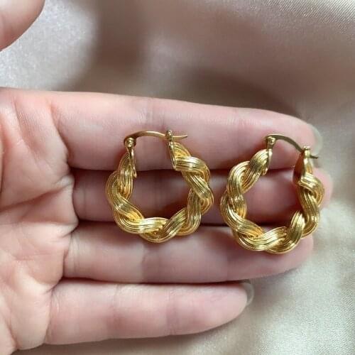 Retro temperament twist circle brass plated earrings advanced earring ring