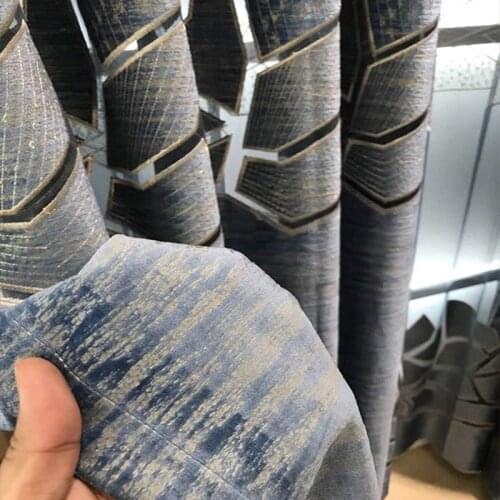 Luxury Brown Crack Geometric Design Curtains For Living Room Bedroom Blue Tulle Window Kitchen Sheer Blinds Drape