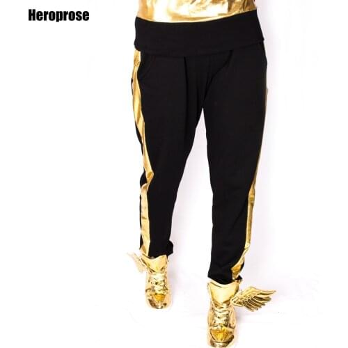 New Fashion Gold Bronzing Patchwork Leisure Time Pants Hiphop Jazz Stage Show Clothing Dance Haren Pants Size M-XL