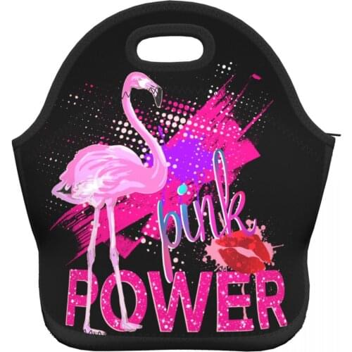 Cute Flamingo Women Girls Lunch Bags for Work School Picnic Camping Neoprene Top Handle Lunch Box Organizer Pouch Bags