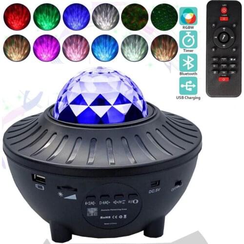 LED Galaxy Projector Ocean Wave LED Night Light Music Speaker Remote Star Rotating Night Light Luminaria For Kid Bedroom Lamp