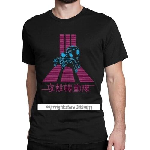 Vintage Ghost In The GITS Tachikoma T-Shirt Men Cotton Tops T Shirt Anime Batou Fitness Tee Shirt