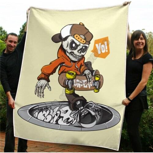 Premium Skateboard Skull Fleece Blanket 3D printed Wearable Blanket Adults/kids Fleece Blanket Sherpa Blanket Drop Shipping 01