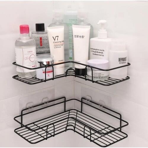 Iron Bathroom Shelf Shower Wall Mount Shampoo Storage Holder With Suction Cup No Drilling Kitchen Bathroom Accessories