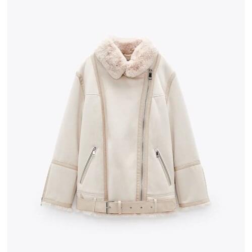 Za 21 autumn and winter new womens Locomotive Imitation fur one double-sided warm jacket jacket jacket