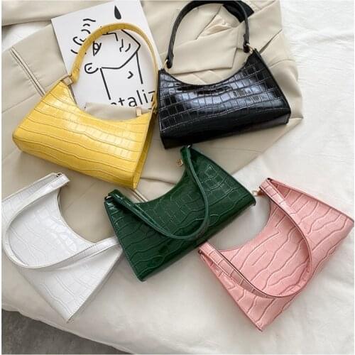 Crocodile Pattern PU Leather Female Shoulder Bag Fashion Ladies Armpit Bag Vintage Women Baguette Purse Handbags Small Clutch