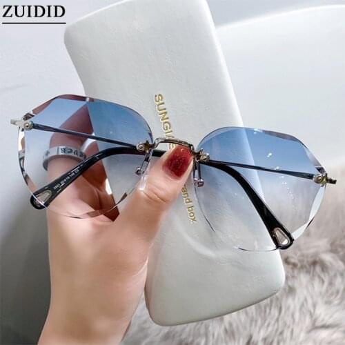 2021 Rimless Sunglasses Fashion Sunglasses Women Vogue Brown Zonnebril Dames Moda Mujer Lunette De Soleil Femme Glasses Okulary