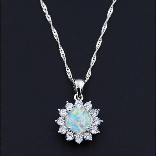 Ladys Nice Sunshine White Fire Opal Pendant Necklace