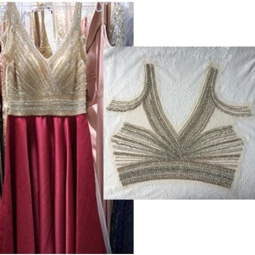 1 Pieces Sewing On Beaded Bling Rhinestone and Crystals Applique for Clothing Wedding Dresses