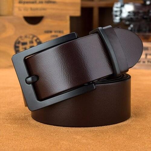 100%genuine leather belt for men gift brand designer mens high quality Cowskin Personality black buckle Vintage belt for jeans