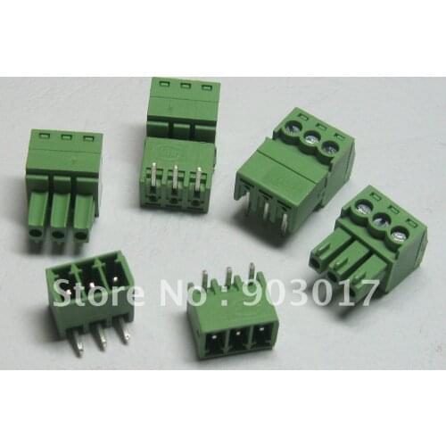 200 pcs Pitch 3.81mm Angle 3pin/way Screw Terminal Block Connector Green Color Pluggable Type with angle pin