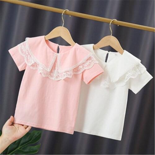 2021 Summer School Girls T Shirt Kids Shirts Ruffles Lace T-Shirt Girl Tops Tee Baby Toddler Teenager Tshirt Children Clothes