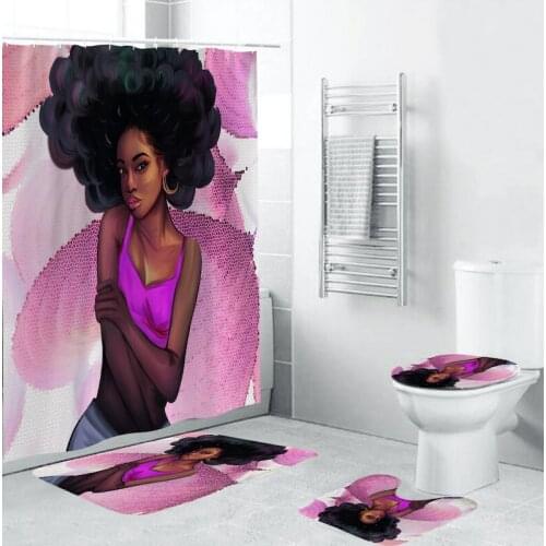 3D Euramerican Girl Bathroom Mat Set Bathroom Carpet Flannel Non-Slip Bathroom Carpet Shower Room Carpet Floor Mat