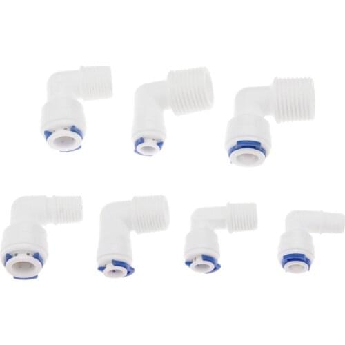 5Pcs Plastic Reverse Osmosis Water Elbow Quick Coupling Fitting 1/4" 3/8" OD Hose 1/8" 1/4" 3/8" 1/2" Male Thread Pipe Connector