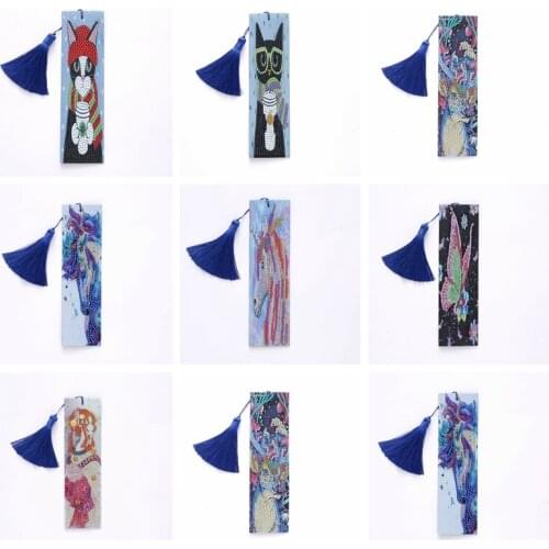 5D DIY Special Shaped Diamond Painting Leather Bookmark Diamond Embroidery Craft Tassel Book Marks for Books Handmade Craft Gift