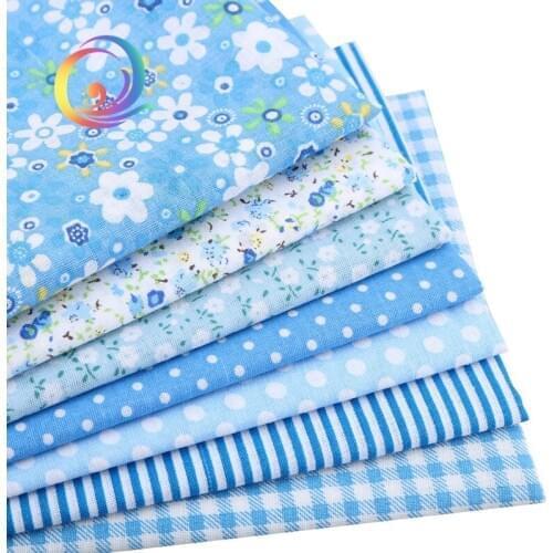 7pcs Blue Thin Cotton Fabric Patchwork For Sewing Scrapbook Cloth Fat Quarters Tissue For Quilting Needlework Pattern 50cm*50cm