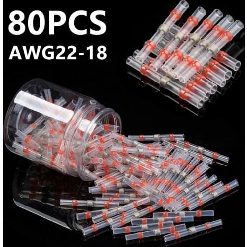 80PCS Solder Seal Sleeve Waterproof Heat Shrink Butt Connectors Electrical Wire Connectors Marine Insulated Splices AWG22-18